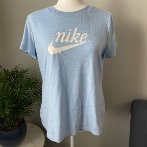 Womens Nike Short Sleeved Tee - Light Blue w/White Swoosh Logo - Sz M